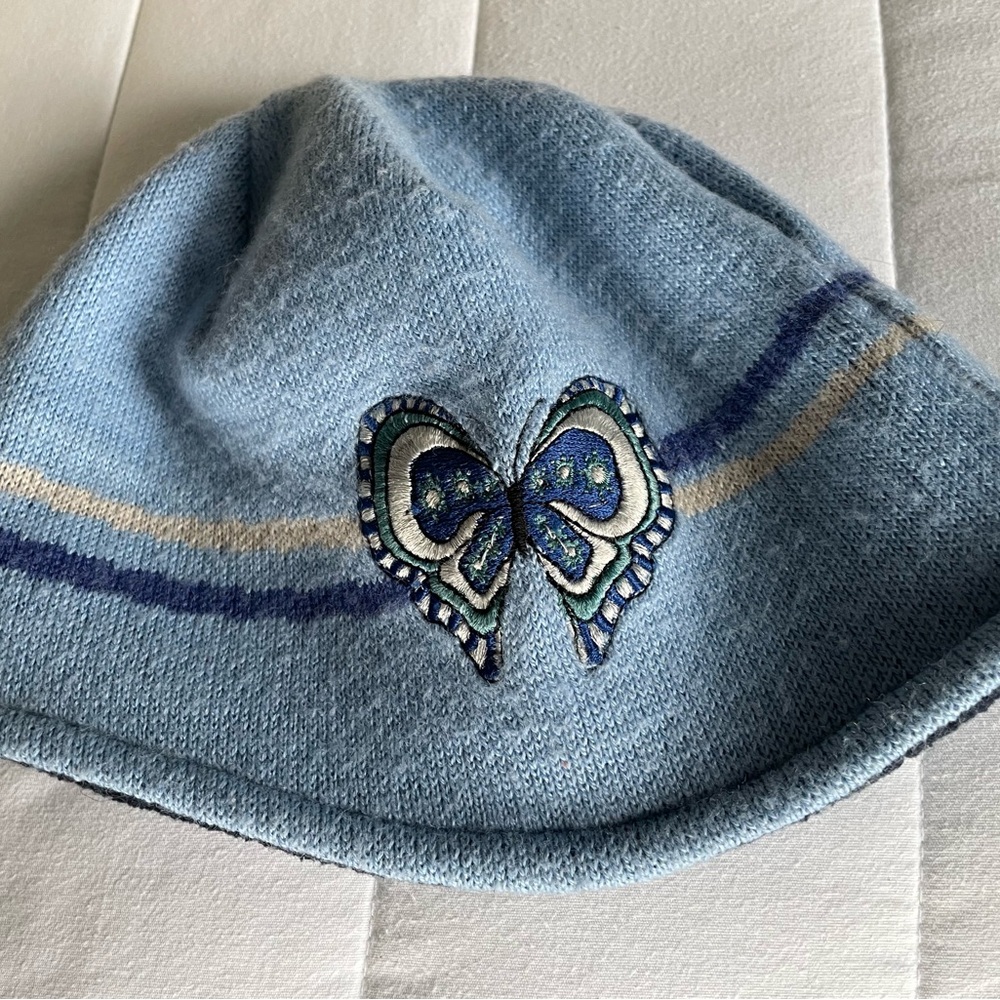 PATAGONIA Wool Blend Knit‎ Beanie Winter Hat One Size Butterfly Detail EUC